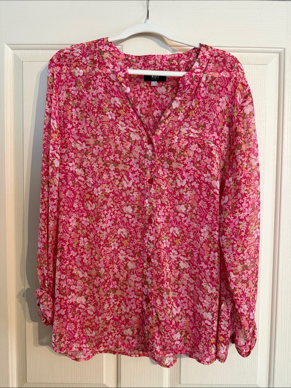 Kut from the Kloth Pink Floral Button-Front Blouse